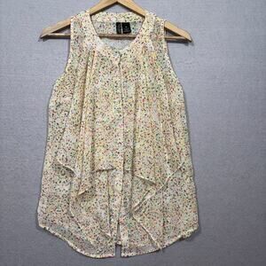 Bisou Bisou Sheer Sleeveless Multicolor Floral Ruffle Blouse XS Flowy Boho Y2K‎